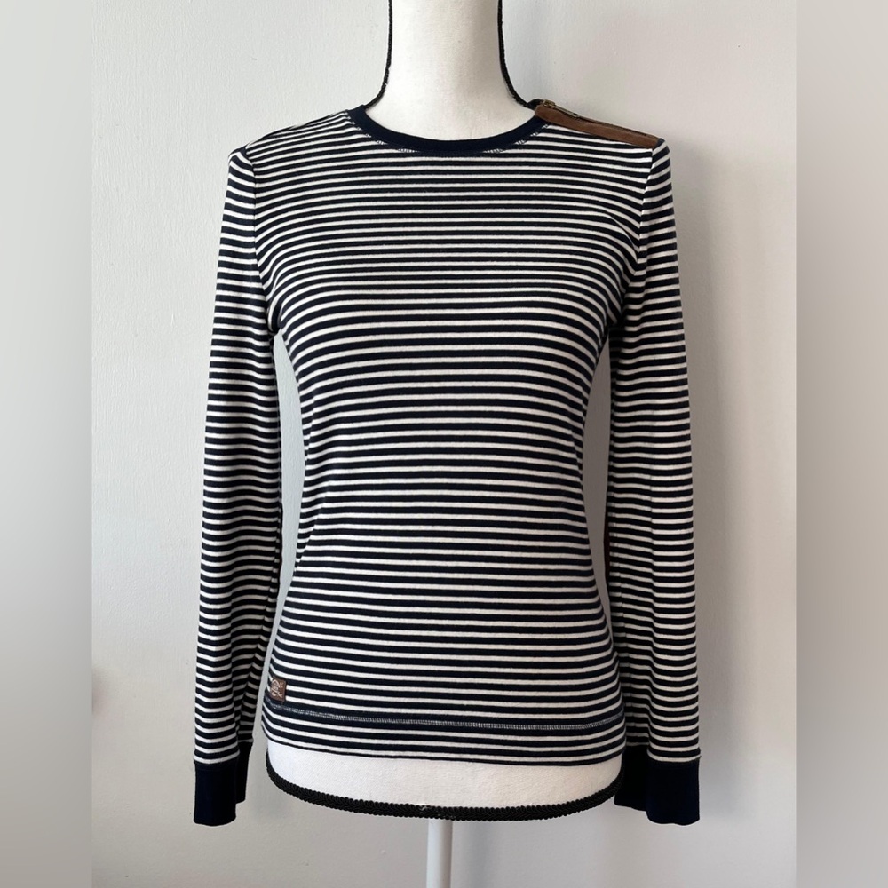 Ralph Lauren long sleeve striped top 100% cotton navy white S
